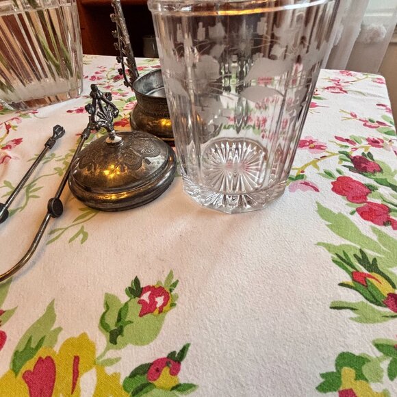 E.G. Webster Antique Triple Plate Victorian Etched Pickle Castor Jar with Tongs - Picture 11 of 15